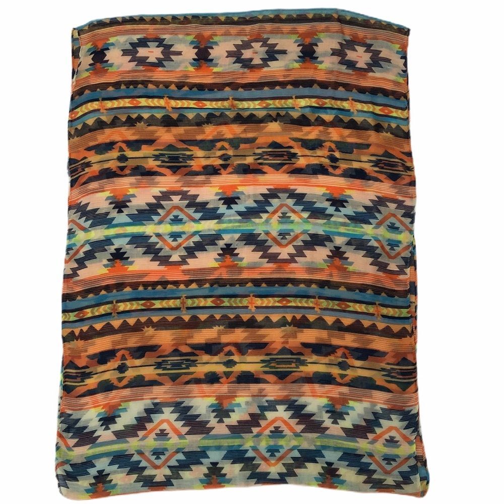 Aztec Pattern Infinity Lightweight Scarf Wrap Ora… - image 2